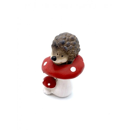 Hérisson sur champignon en céramique 8,5x7x11,5H