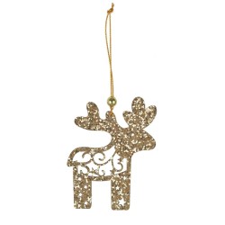 Renne pailleté or en bois à suspendre ++
