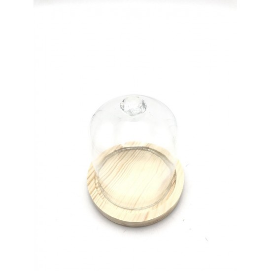Cloche sur plateau bois avec diamant en verre ø10cm  H11,2cm