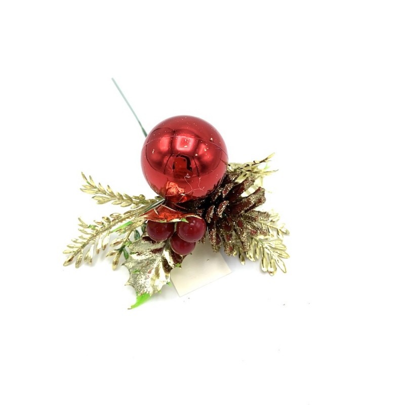 Piquet artificiel avec boule de Noël et pomme de pin