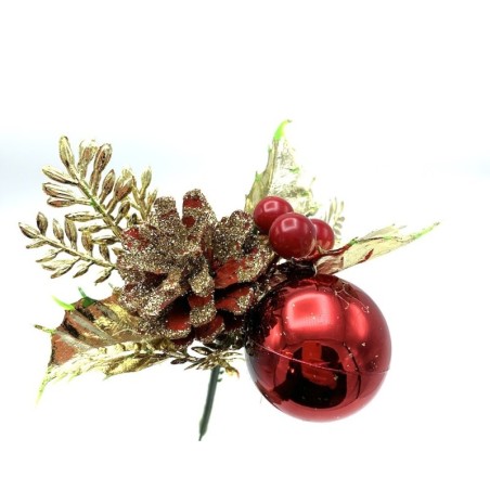 Piquet artificiel avec boule de Noël et pomme de pin ++