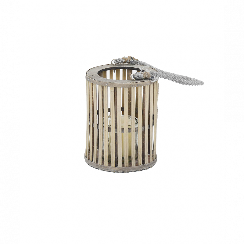 Lanterne en bois avec verrerie H18,5xø14,5 cm