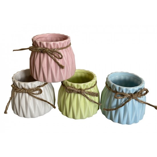 Pots colorés en céramique et ficelle naturelle - 10,5 cm