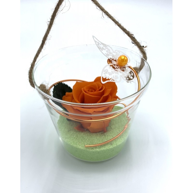 *** Composition florale décorative - Seau - Envolée - Orange ø12cm H13 cm
