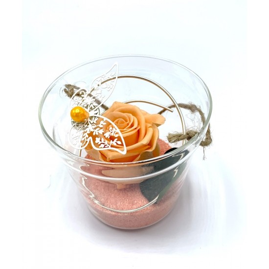 Composition Florale Décorative Rose Eternelle en Seau - Envolée Pêche