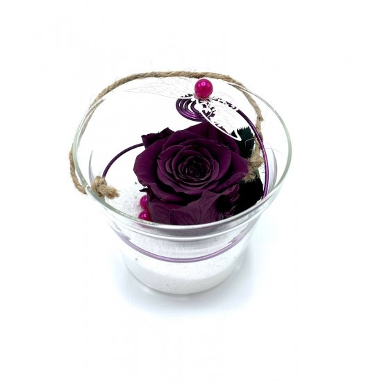Composition Florale Décorative Rose Eternelle en Seau - Envolée Prune