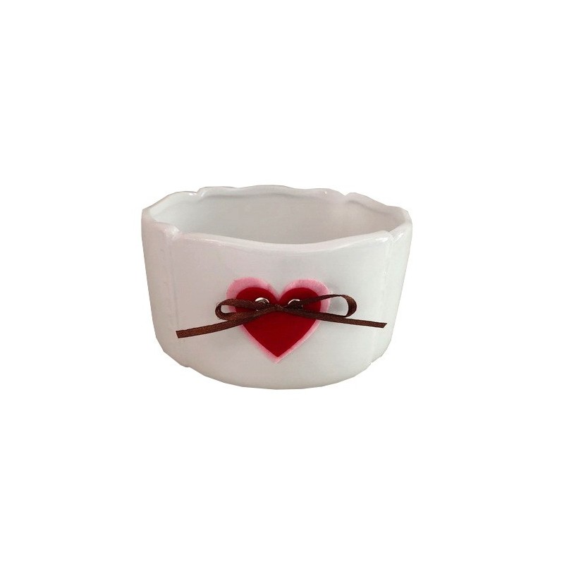 Pot Blanc en Céramique avec Coeur Rouge et Couture ø15 x H7,9cm