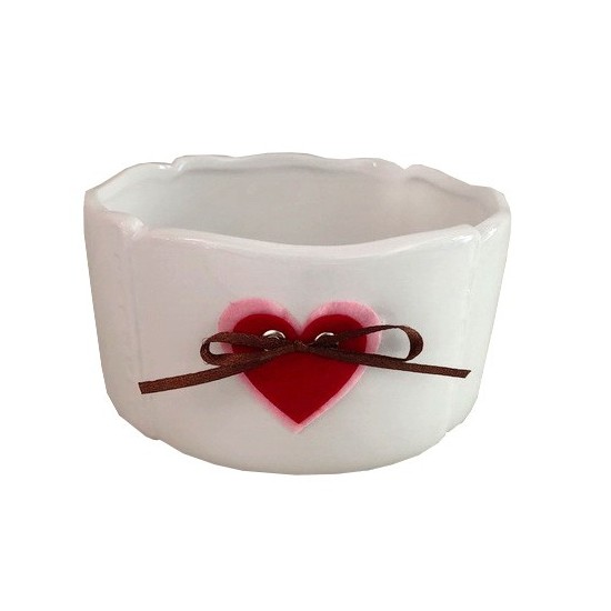 Pot Blanc en Céramique avec Coeur Rouge Couture ø15 x H7,9cm