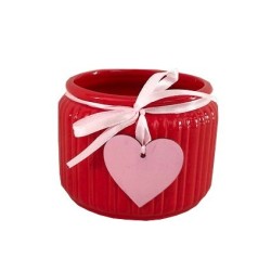 Pot Rouge Strié avec Coeur | Fournisseur Fleuriste | Saint Valentin