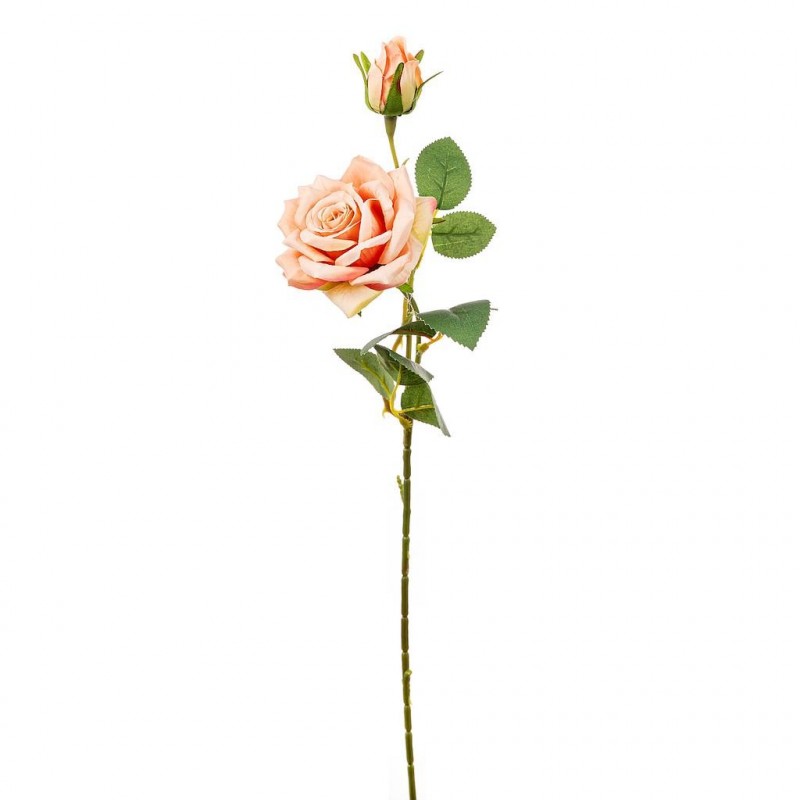 Rose artificielle avec fleur et bouton Agathe Saumon 59cm