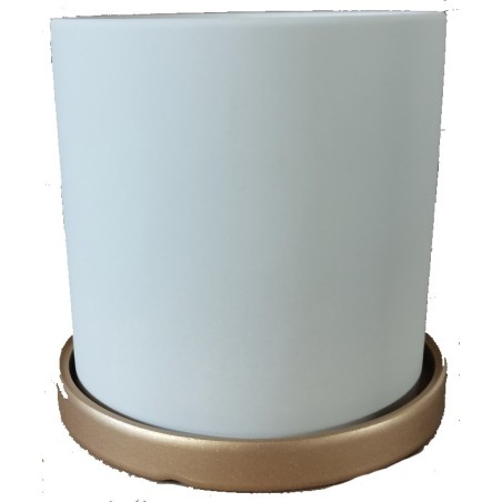 Cache pot Ivoire avec Soucoupe dorée ø11 x H 11cm