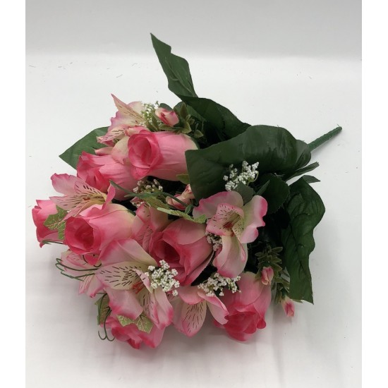 Piquet Rose Alstroemeria et Lierre Angèle -Assortiment Rose Crème et Violet- 40cm