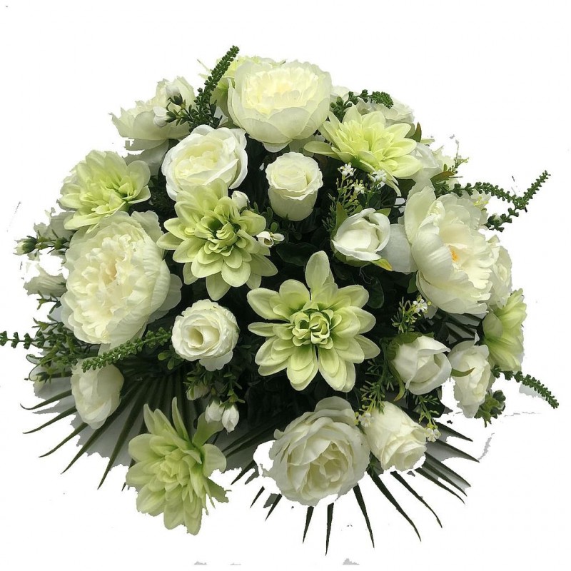 ***Composition florale funéraire - Coussin - Madrid - Blanc ø55