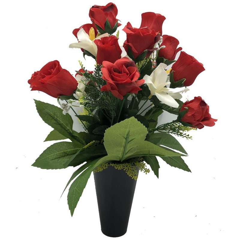 ***Composition florale funéraire - Cône - Toulon - Rouge H 42cm
