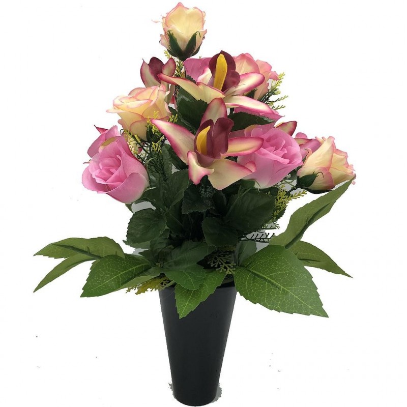 ***Composition florale funéraire - Cône - Toulon - Rose H 42cm
