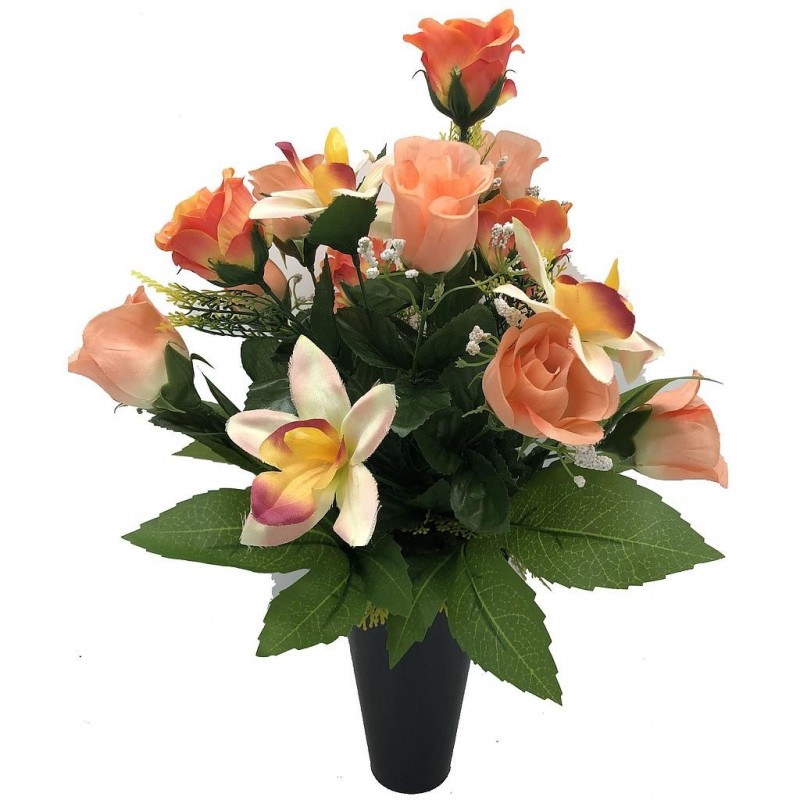 ***Composition florale funéraire - Cône - Toulon - Orange H 42cm