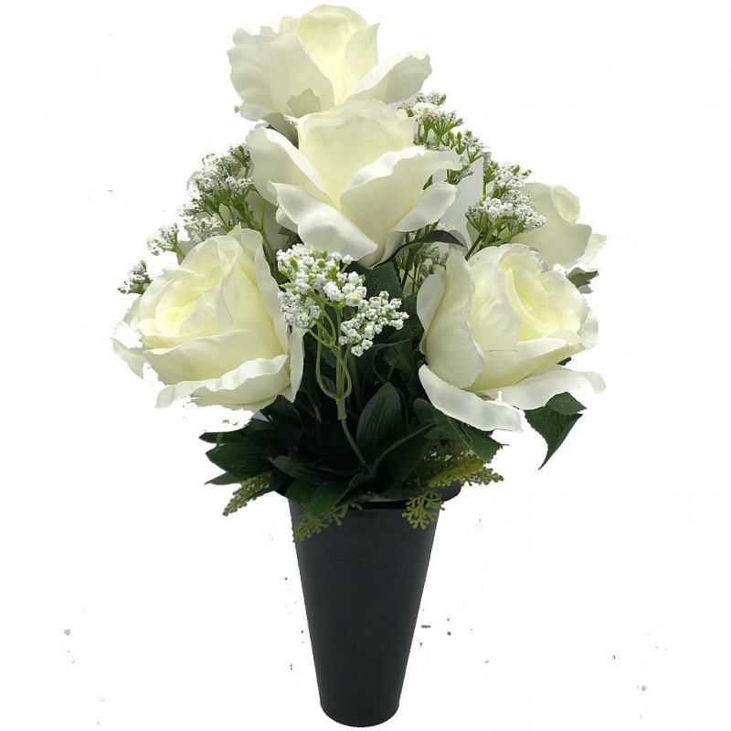 ***Composition florale funéraire - Cône - Nice - Blanc H 40cm