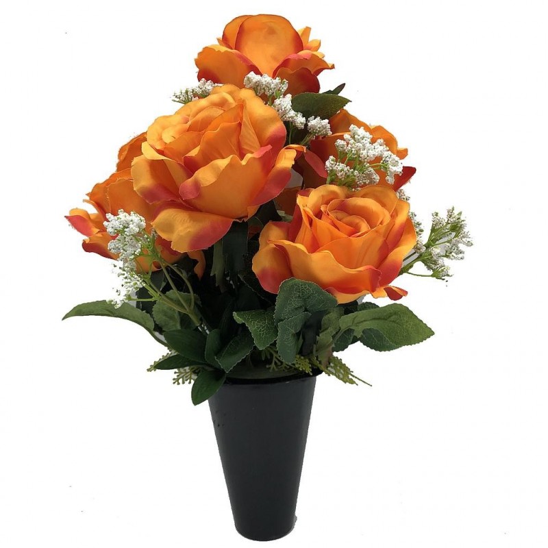 ***Composition florale funéraire - Cône - Nice - Orange H 40cm