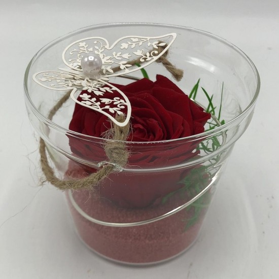 Composition Florale Décorative Rose Eternelle en Seau - Envolée Rouge