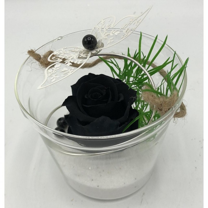 *** Composition florale décorative - Seau - Envolée - Noir ø12cm H13 cm