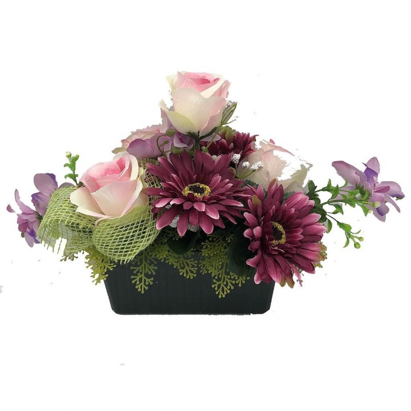 ***Composition florale funéraire - Jardinière - Collioure - Rose L35cm
