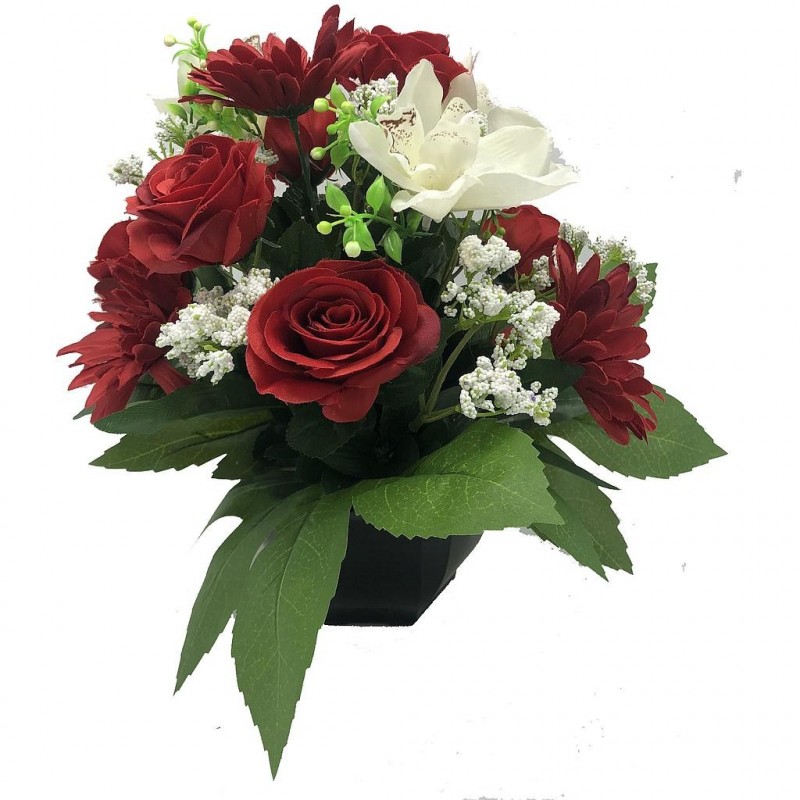 ***Composition florale funéraire - Coupe - Chambéry - Rouge H 27cm