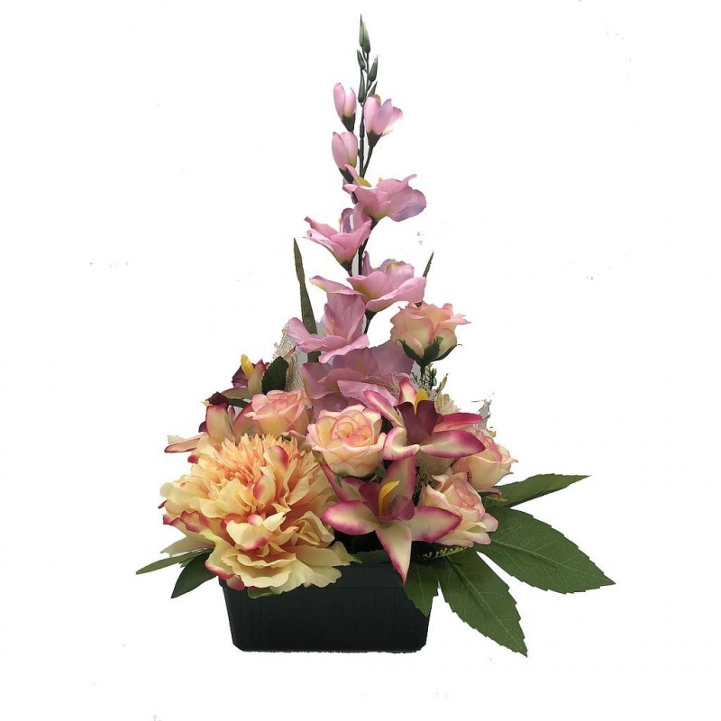 ***Composition florale funéraire - Jardinière - Rouen - Rose L30cm