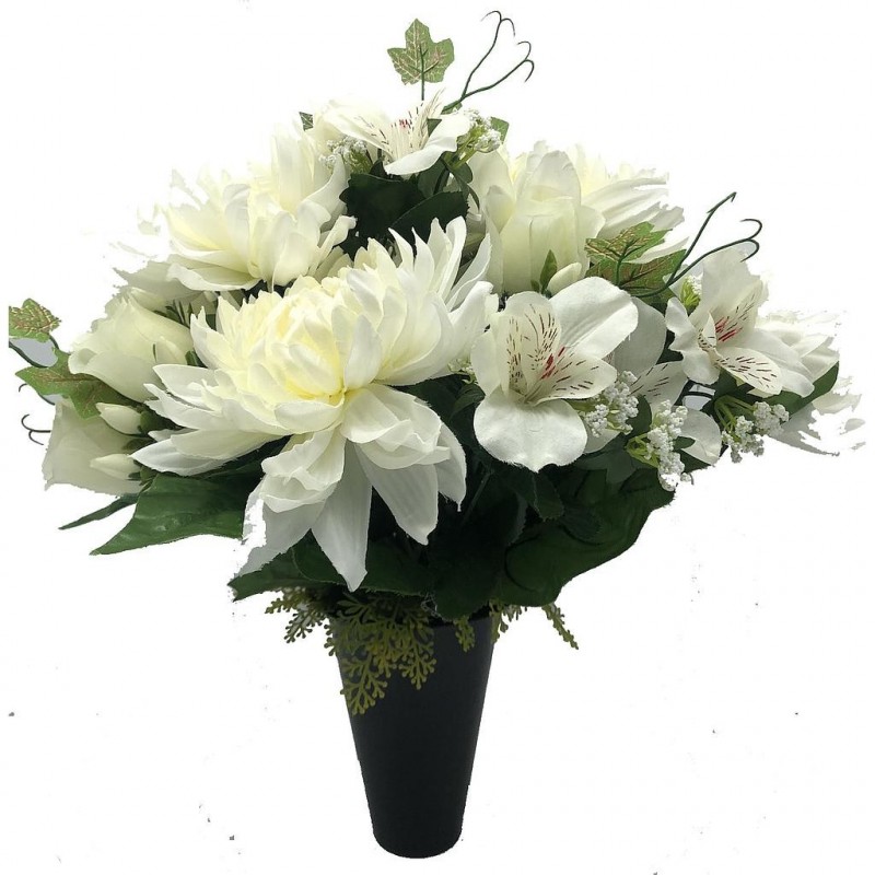 ***Composition florale funéraire - Cône - Nantes - Blanc H 40cm