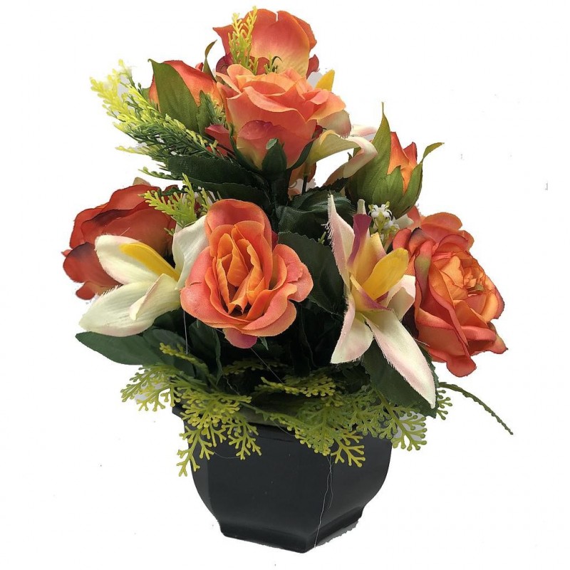 ***Composition florale funéraire - Coupe - Grenoble - Orange H 30cm