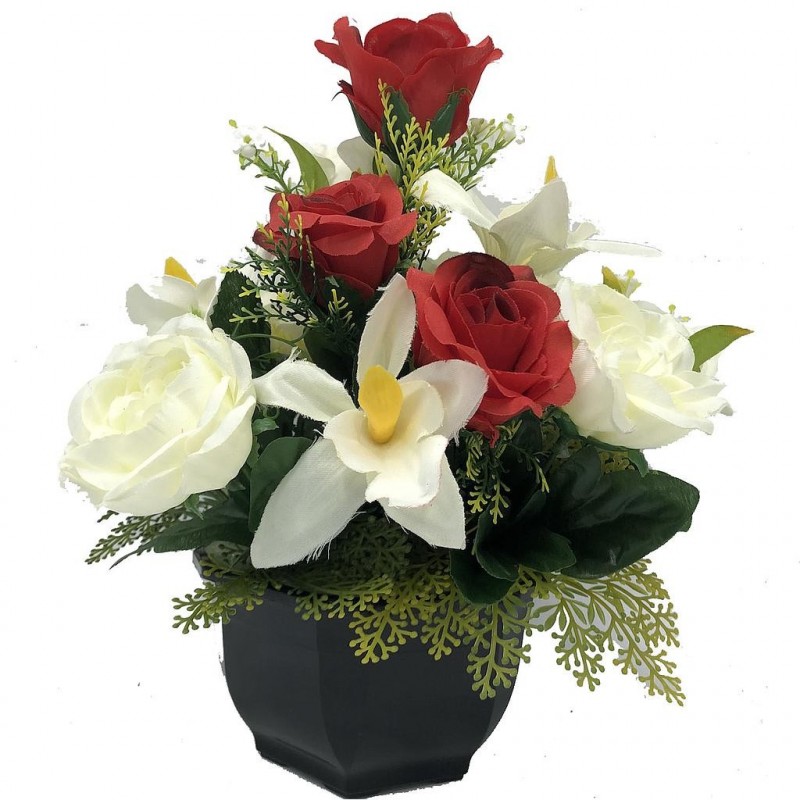 ***Composition florale funéraire - Coupe - Grenoble - Rouge H 30cm