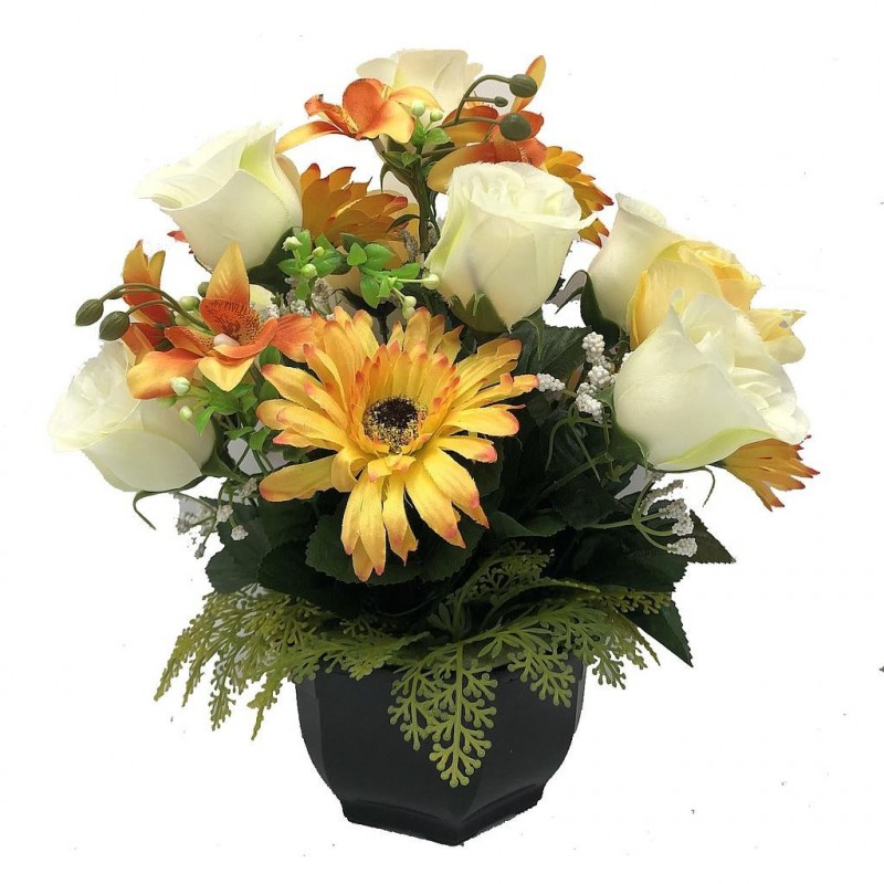***Composition florale funéraire - Coupe - Brest - Orange H 31cm