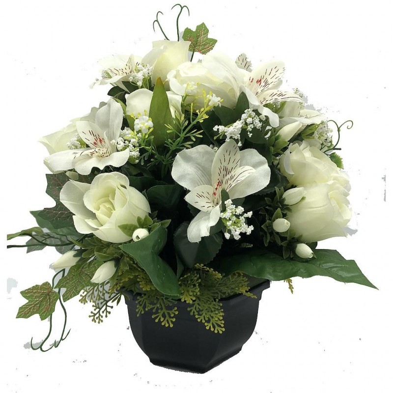 ***Composition florale funéraire - Coupe - Strasbourg - Blanc H 33cm