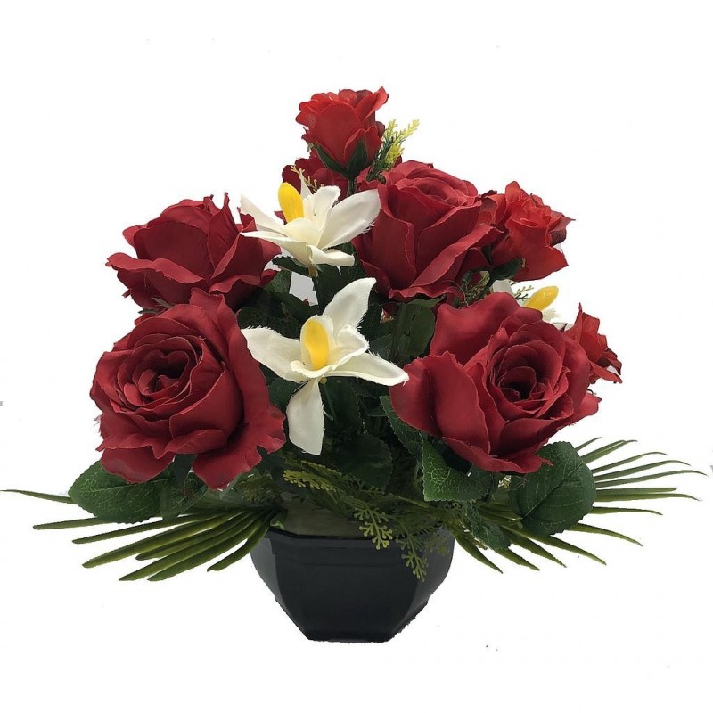 ***Composition florale funéraire - Coupe - Montpellier - Rouge H 35cm