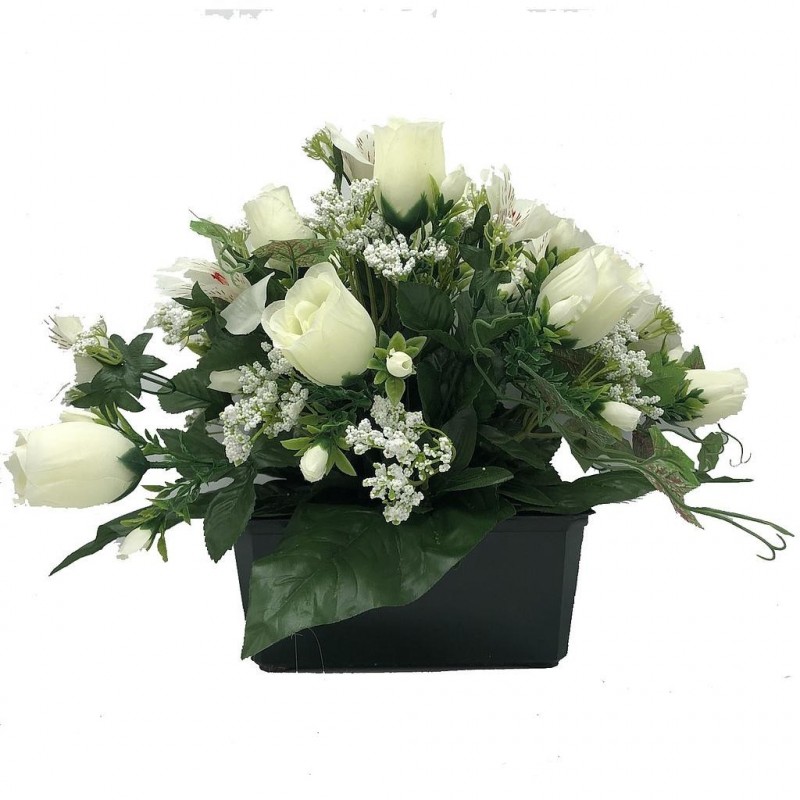 ***Composition florale funéraire - Jardinière - Avignon - Blanc L45cm