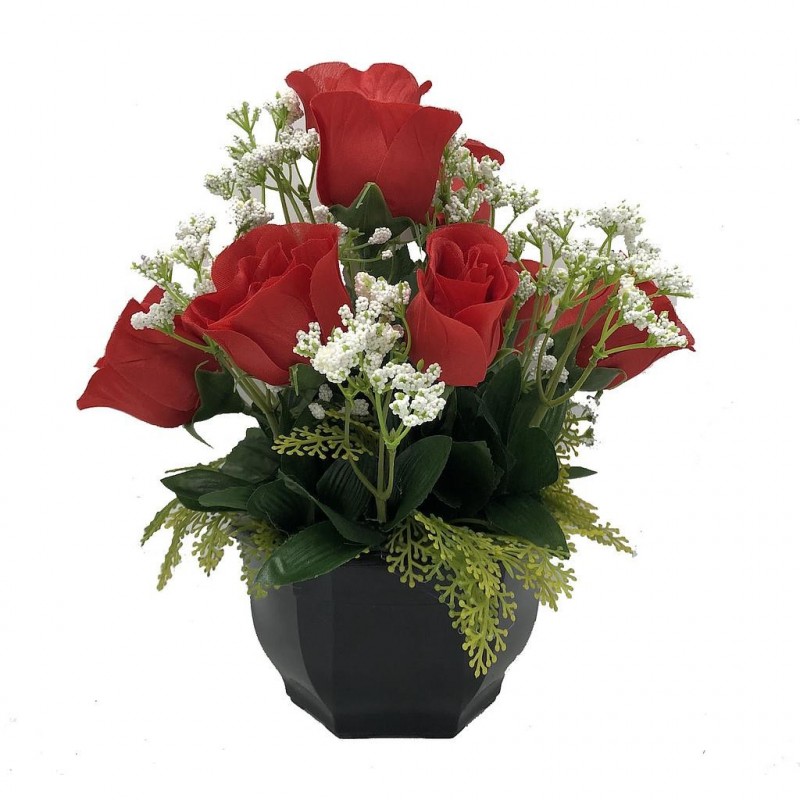 ***Composition florale funéraire - Coupe - Annecy - Rouge H 27cm