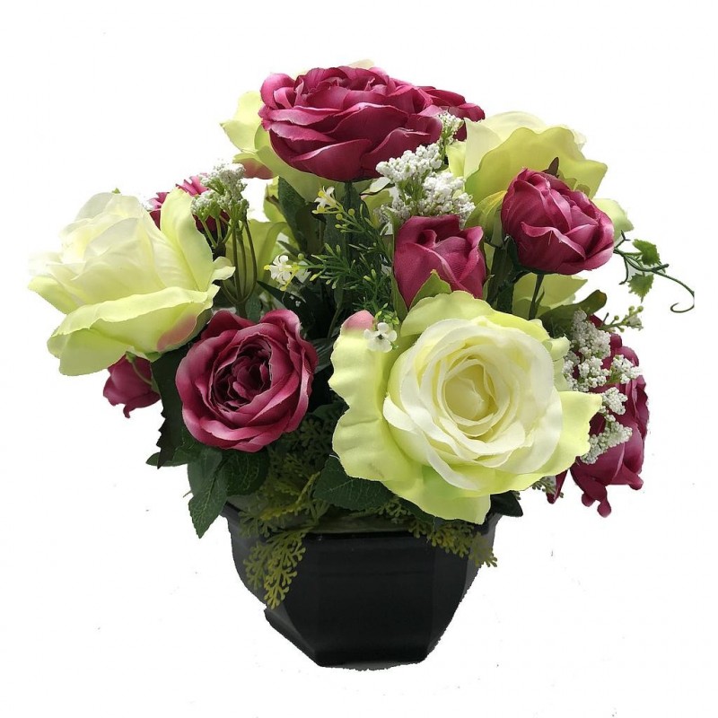 ***Composition florale funéraire - Coupe - Limoges - Fuschia H 35cm
