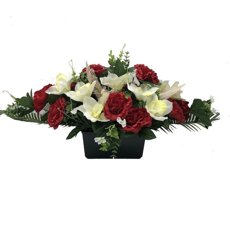 ***Composition florale funéraire - Jardinière - Ajaccio - Rouge L70cm H30cm