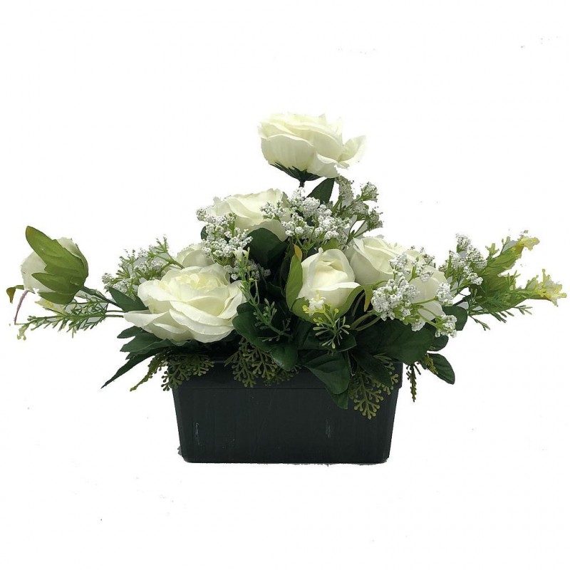 ***Composition florale funéraire - Jardinière - Bastia - Blanc L38cm