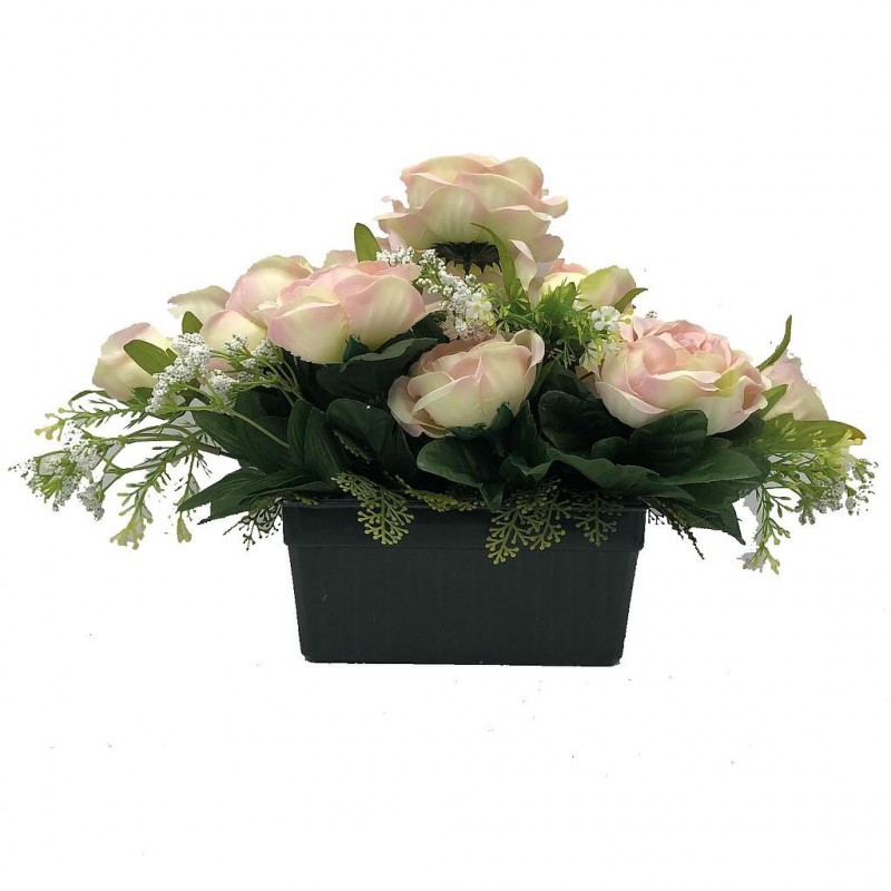 ***Composition florale funéraire - Jardinière - Bastia - Rose L38cm