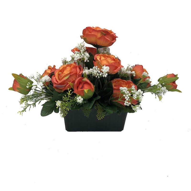 ***Composition florale funéraire - Jardinière - Bastia - Orange L38cm