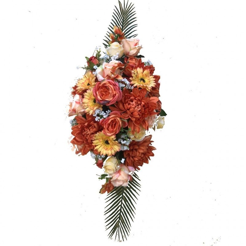 ***Composition florale funéraire - Jardinière - Lyon - Orange L80cm