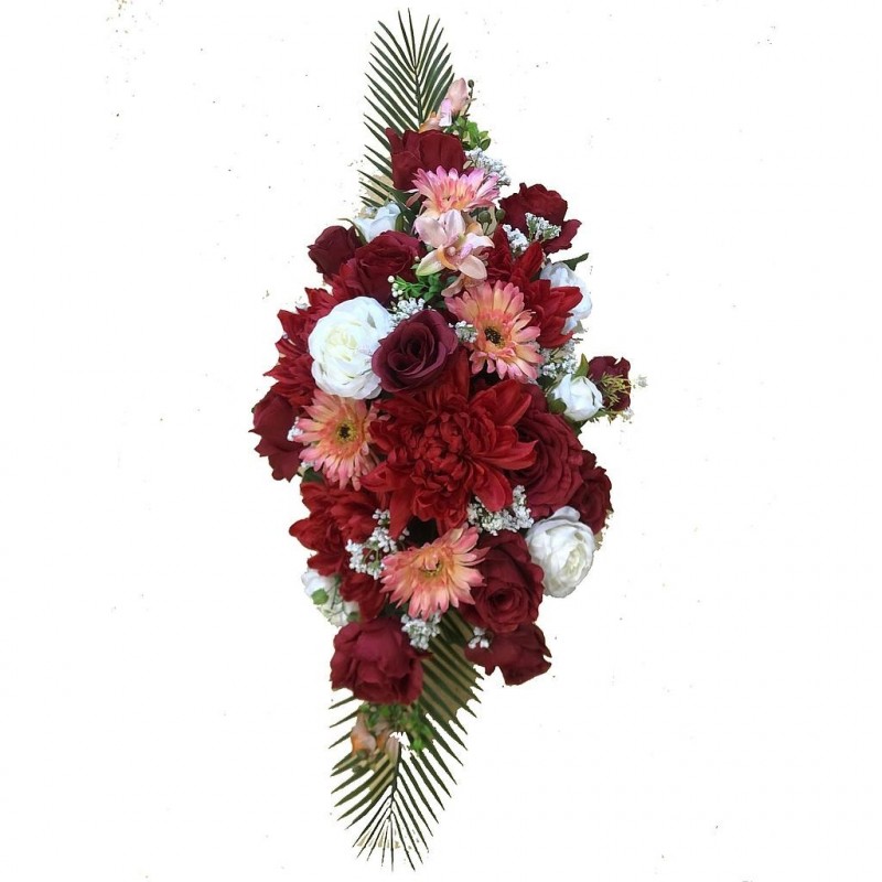 ***Composition florale funéraire - Jardinière - Lyon - Rouge L80cm
