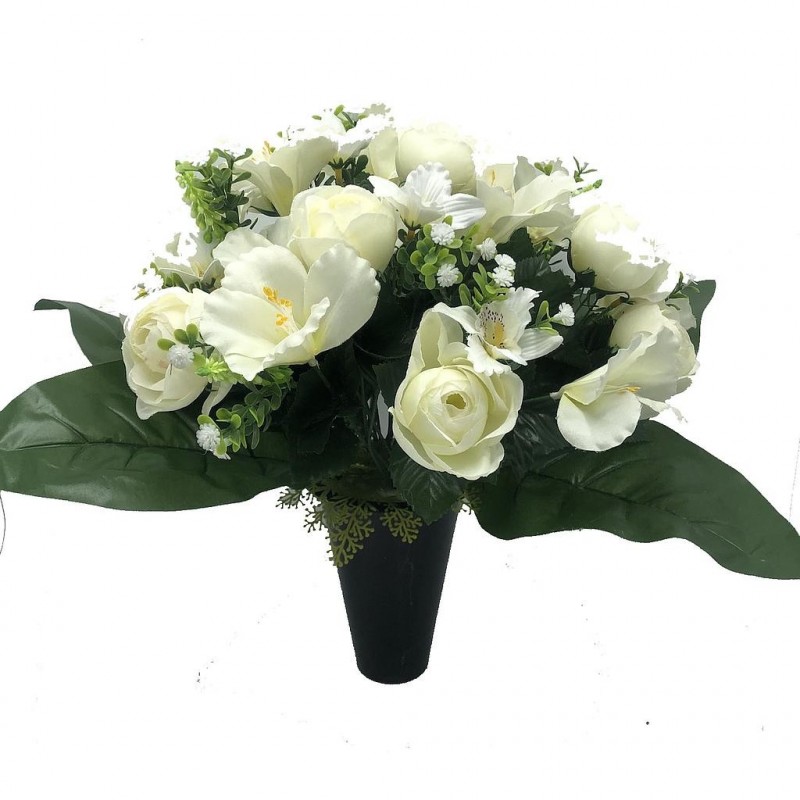 ***Composition florale funéraire - Cône - Lille - Blanc H 38cm