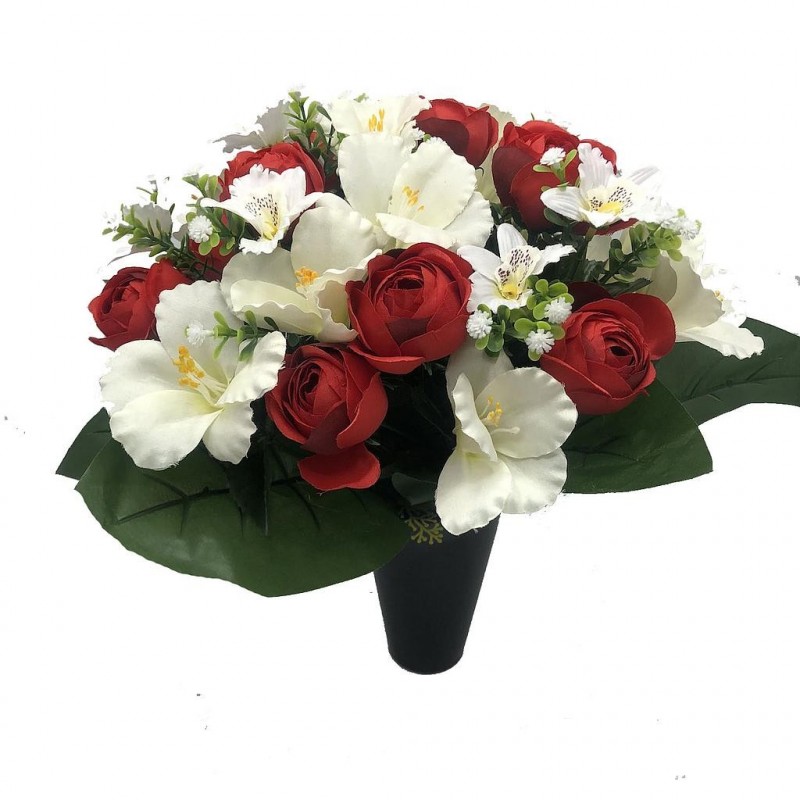 ***Composition florale funéraire - Cône - Lille - Rouge H 38cm