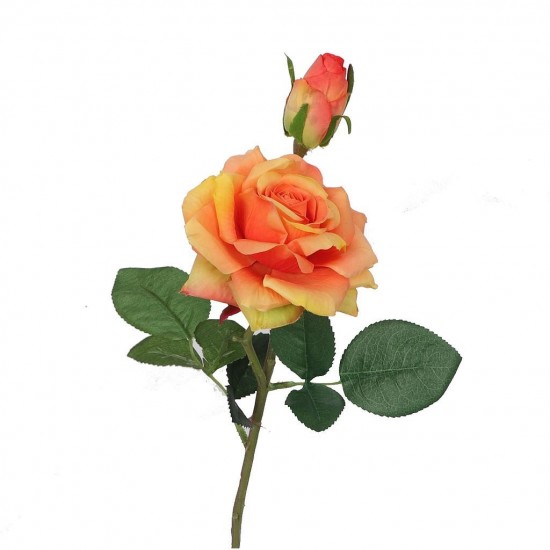 Rose artificielle orange avec boutons Andréa - 45cm