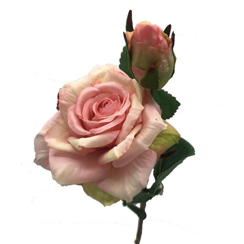 Rose et Bouton Rose Pastel Andréa Artificielle H 45cm