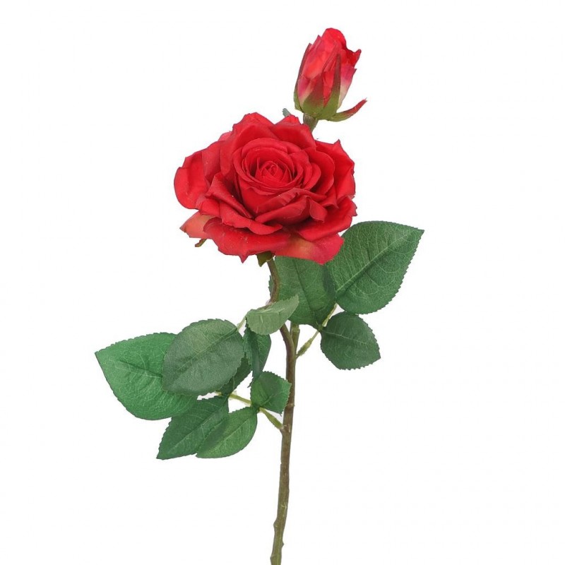Rose et Bouton Rouge Andréa Artificielle H 45cm