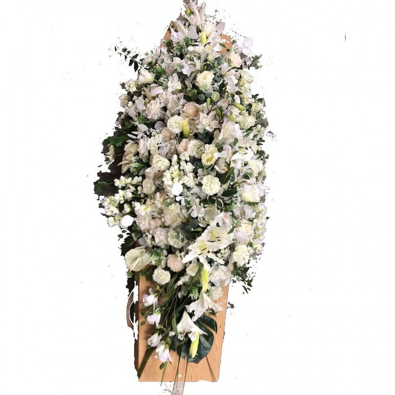 ***Composition florale funéraire - Dessus de cercueil - Moscou - Blanc 200cm