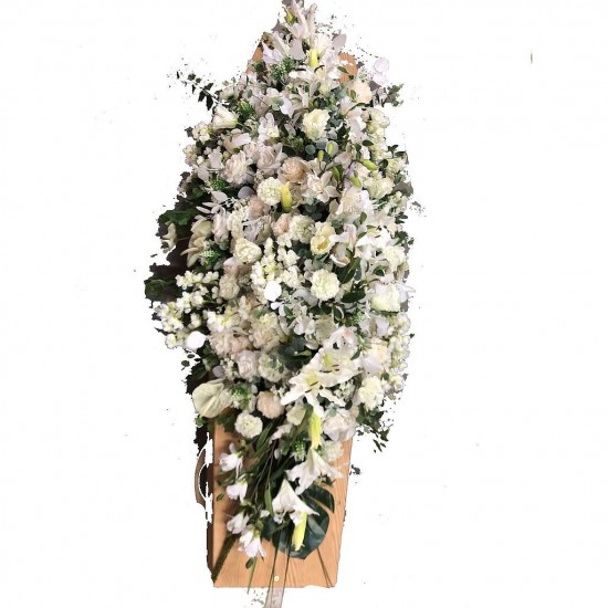 Composition florale funéraire - Dessus de cercueil - Moscou - Blanc 200cm