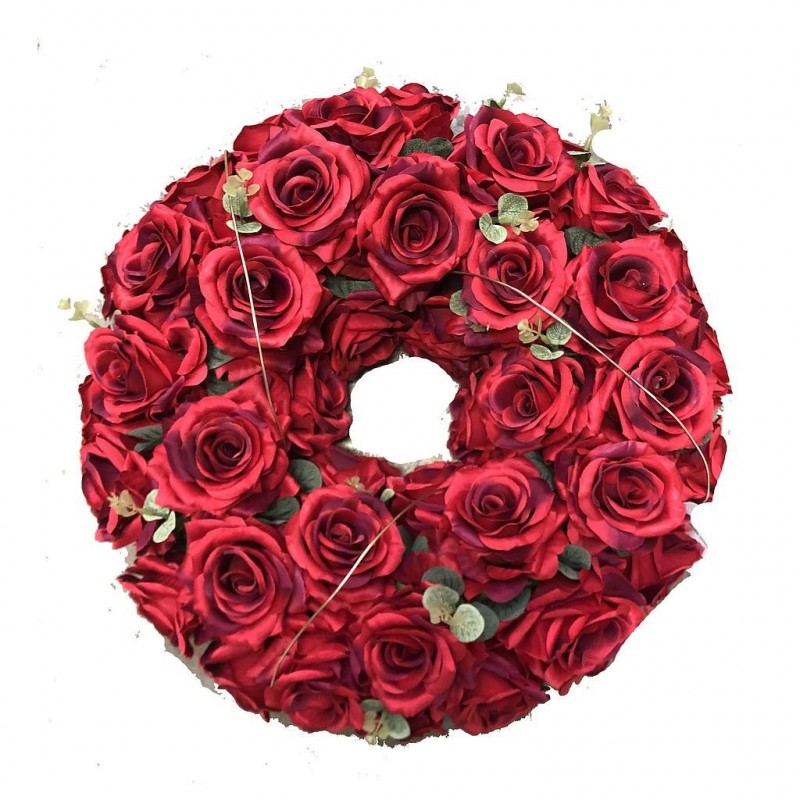 ***Composition florale funéraire - Couronne - Rome - Rouge ø50cm